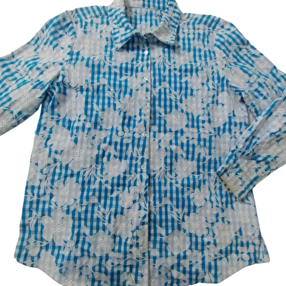 Y2K Vintage Embroidered Floral Gingham Women L Top Cottagecore Grannycore - Picture 5 of 5